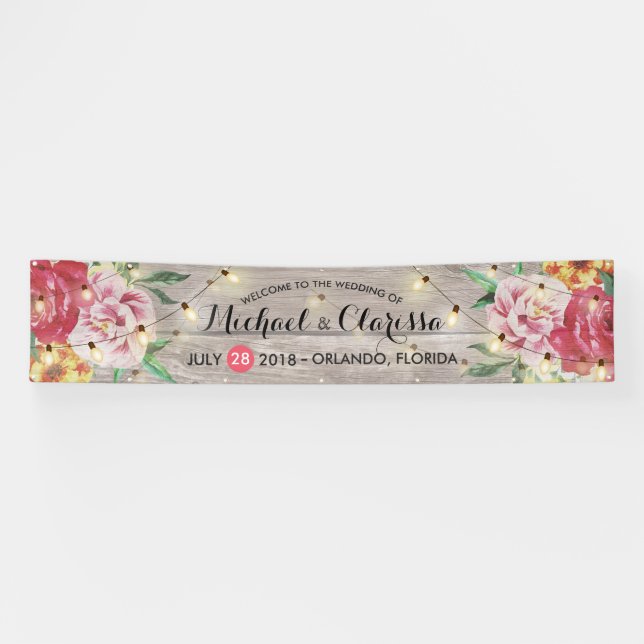 Fleurs de bannières mariages et lumières à cordes  (Horizontal)