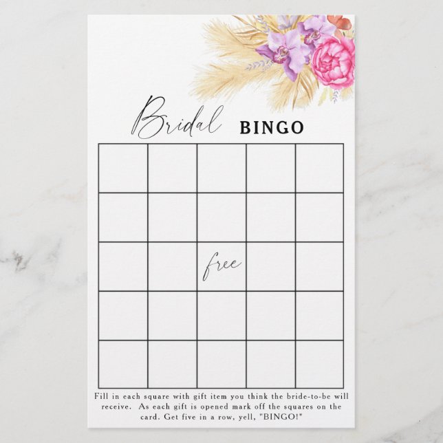 fleurs de boho - Jeux de bingo de douche nuptiale (Devant)
