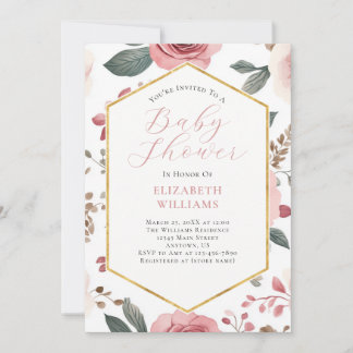 Fleurs de Boho rose Peonies Baby shower Invitation