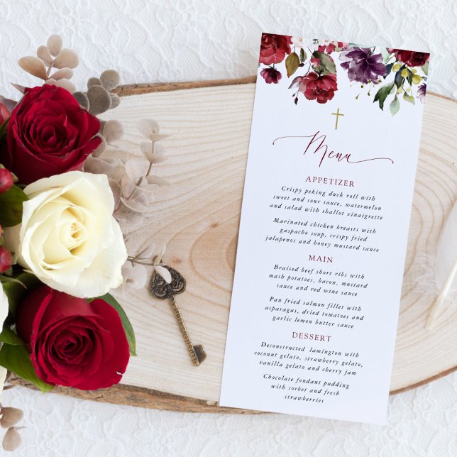 Fleurs de Bourgogne, Fleurs Roses, Menu de Baptême (Créateur téléchargé)