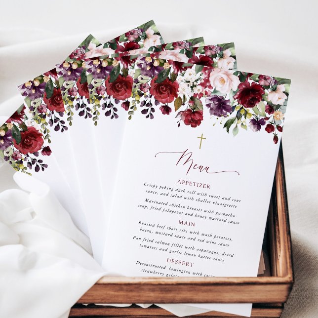 Fleurs de Bourgogne, Fleurs Roses, Menu de Baptême (Créateur téléchargé)