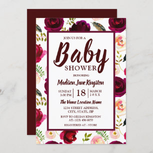 Fleurs de Bourgogne profonde Invitation Baby showe