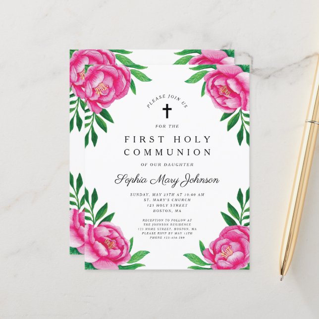 Fleurs de Budget Aquarelle Pivoines Première Commu (Devant/Arrière en situation)