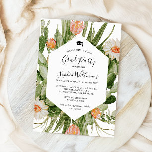 Fleurs de cactus Frame Graduation Party Invitation