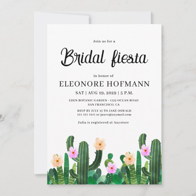 Fleurs de cactus Invitation de Fiesta de Mariage (Devant)