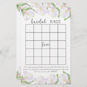 Fleurs de Calla - jeu de bingo de douche nuptiale