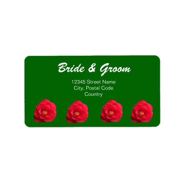 fleurs de camélia rouge vert mariage étiquette de  (Devant)