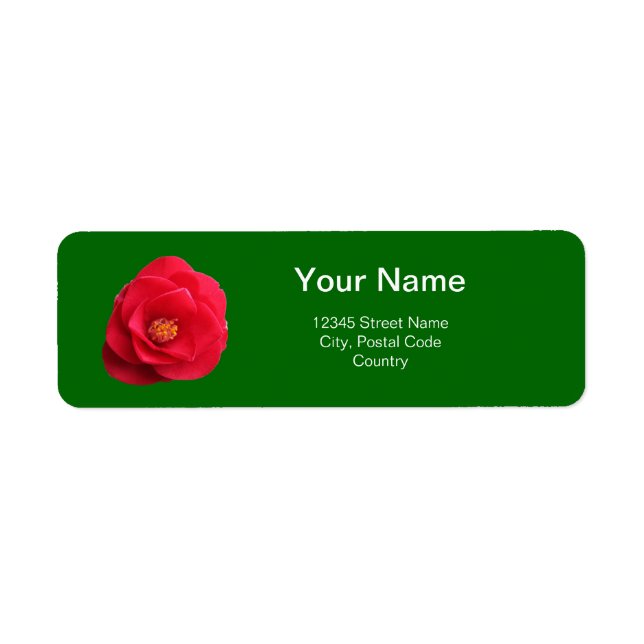 fleurs de camélia rouges étiquette d'adresse verte (Devant)