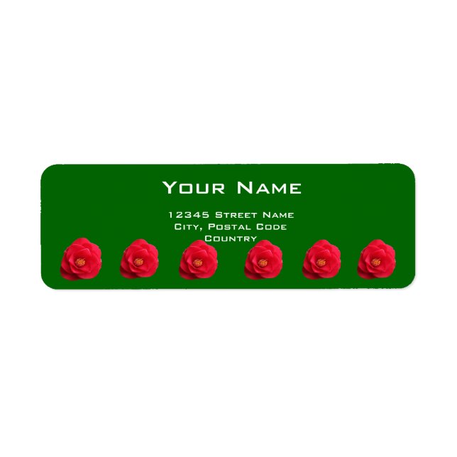 fleurs de camélia rouges étiquette d'adresse verte (Devant)