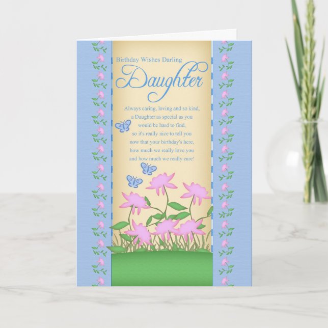 Fleurs de carte d'anniversaire fille et papillons (Devant)
