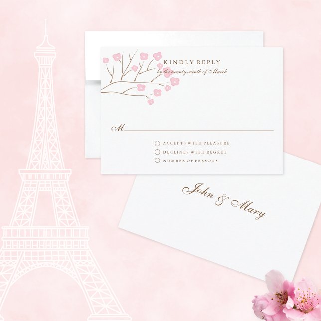 Fleurs de cerise rose Mariage romantique Carte RSV (Créateur téléchargé)