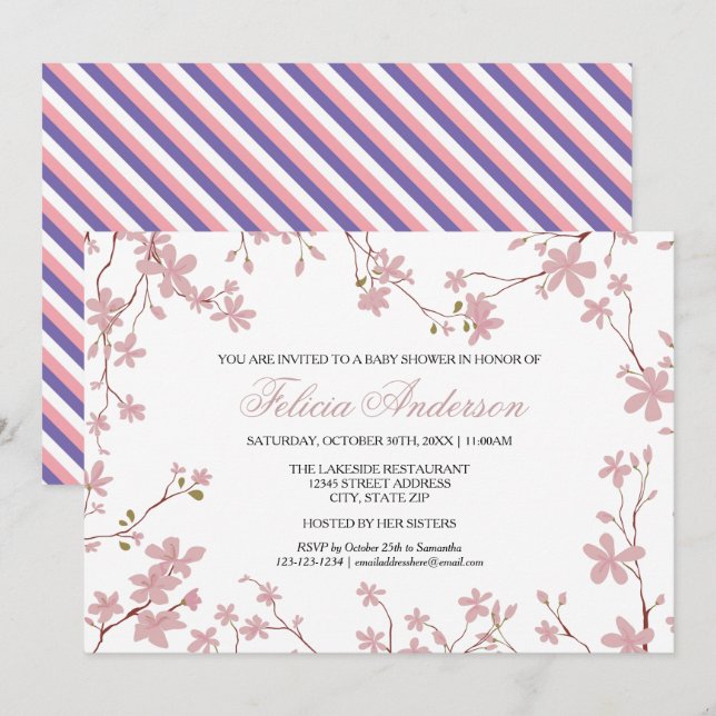 Fleurs de Cerisier - Invitation à une Baby Shower (Devant / Derrière)