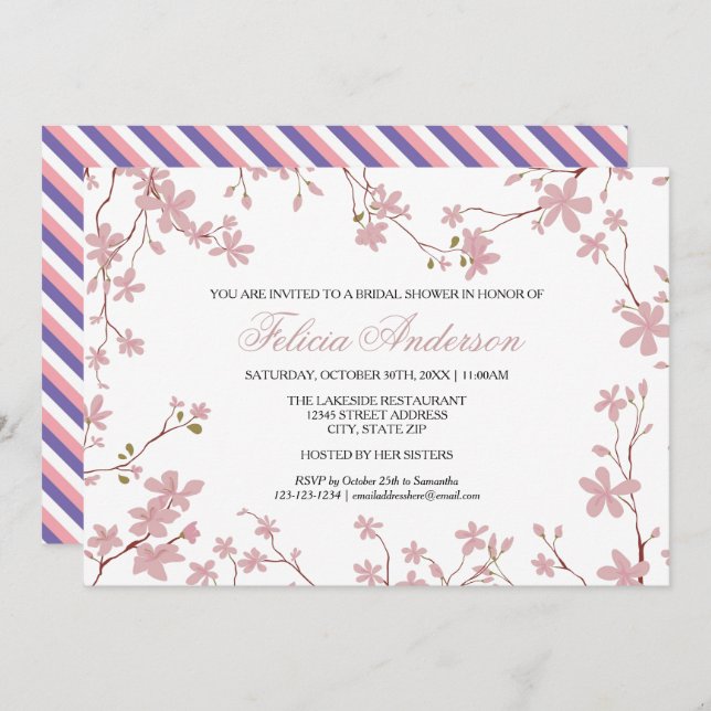 Fleurs de cerisier - Invitation de douche nuptiale (Devant / Derrière)
