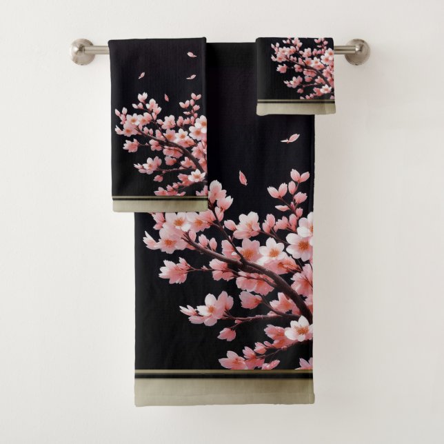 Fleurs de cerisier rose -Noir/Or- Ensemble de serv (En situation)