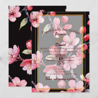 Fleurs de cerisier roses Fond noir Invitation