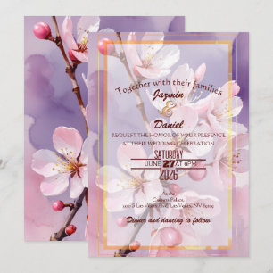 Fleurs de cerisier roses - Invitation lavande rose