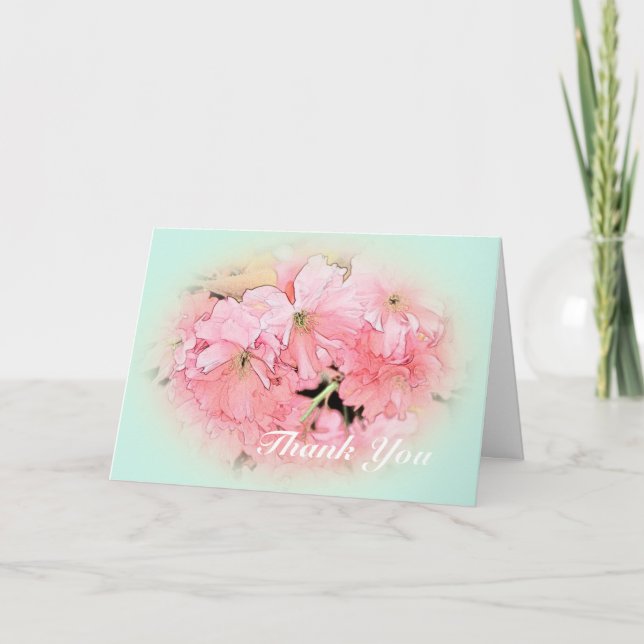 fleurs de cerisier roses sur fond bleu clair merci (Devant)