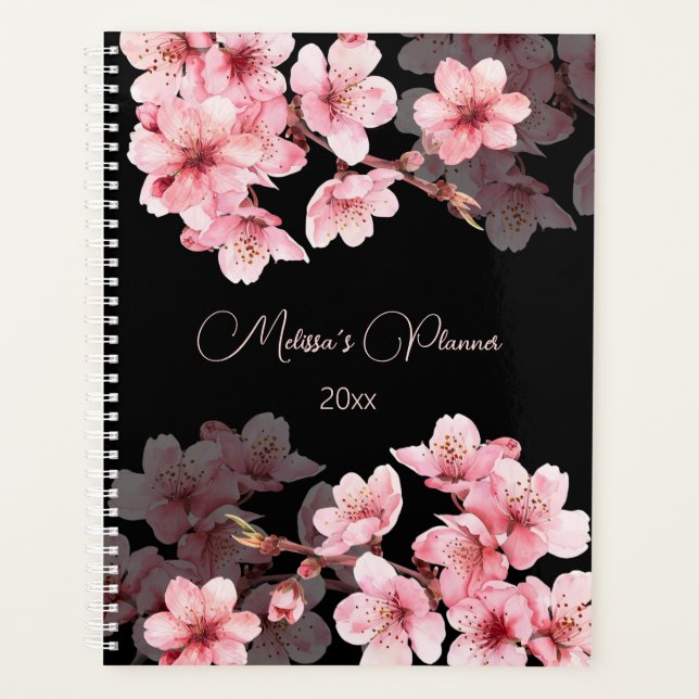 Fleurs de cerisier roses sur fond noir personnalis (Devant)