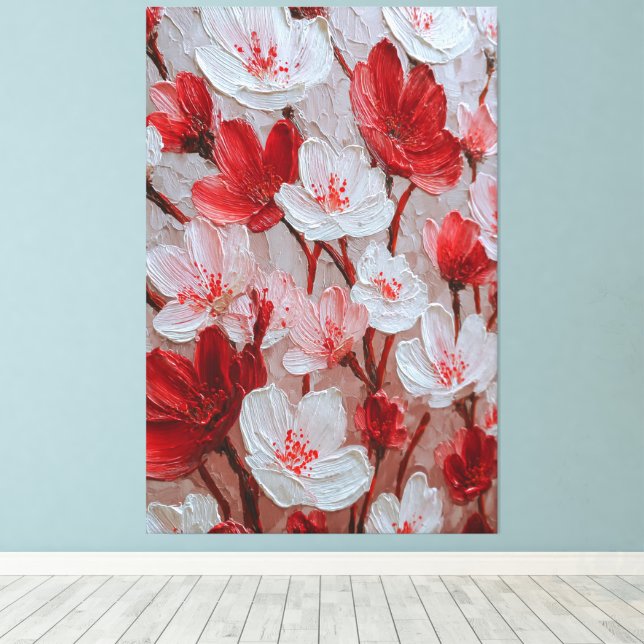 Fleurs de cerisier rouges et blanches Art mural en (Insitu (Plancher de Bois))
