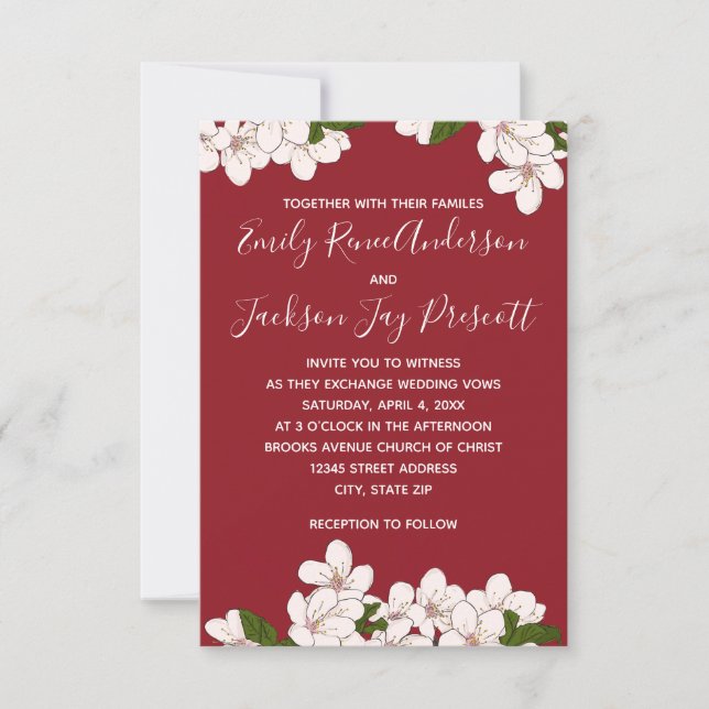 Fleurs de cerisier rouges - Faire-part de mariage  (Devant)