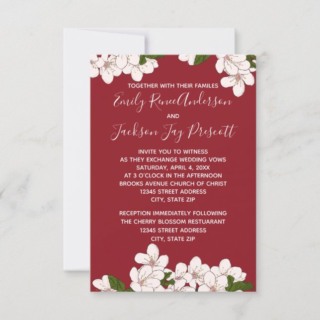 Fleurs de cerisier rouges - Invitation de mariage/ (Devant)