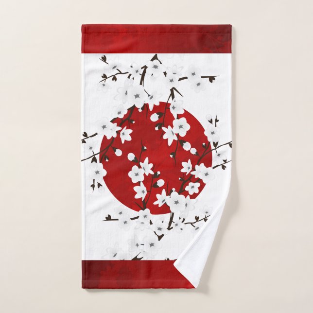 Fleurs de cerisier rouges noires blanches (Serviette à main)