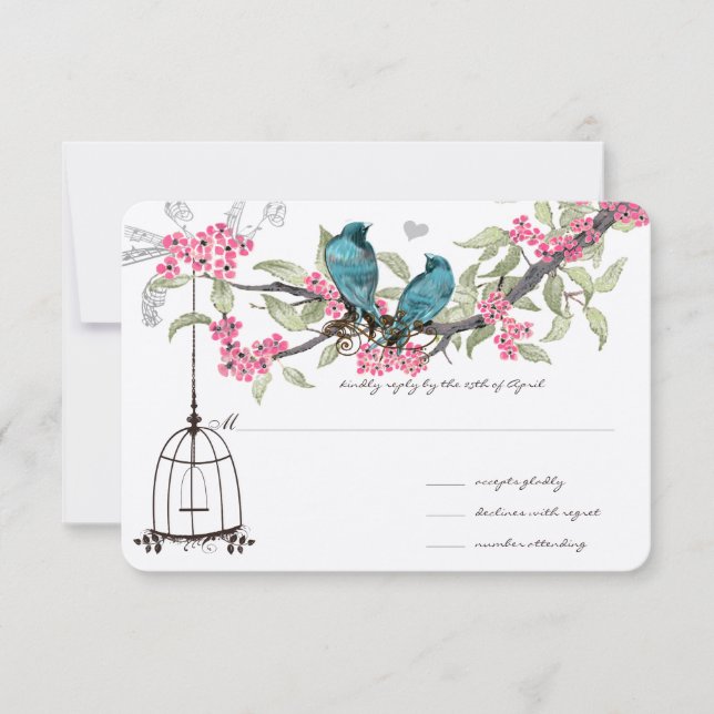 Fleurs de cerisiers Aqua Birds and Birdcage RSVP (Devant)
