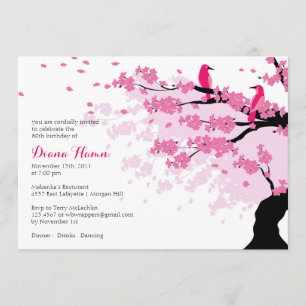 Fleurs de cerisiers avec oiseaux Invitation d'anni