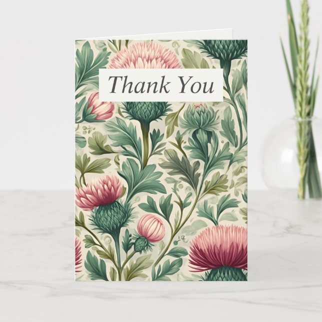 Fleurs de chardon rose sur Carte de remerciements  (Devant)