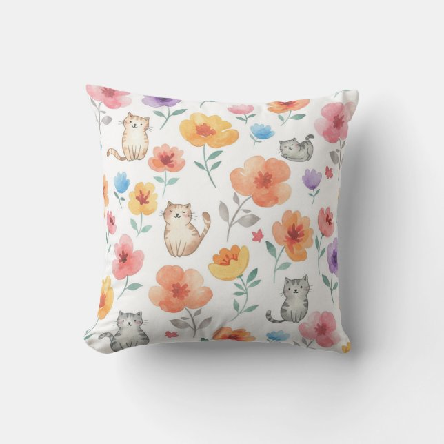 Fleurs de chats mignonnes Coussin (Recto)