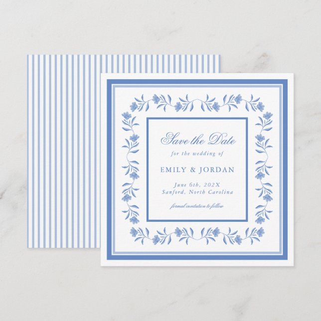 Fleurs de Chine bleues et blanches, carte de sauve (Devant / Derrière)