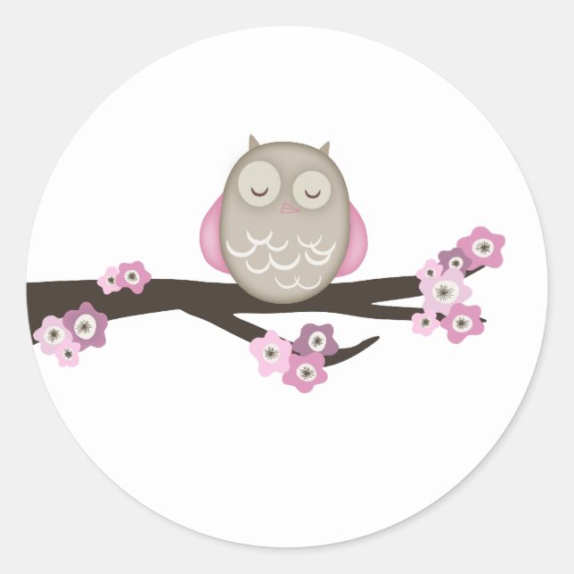 Fleurs de chouette et cerise {rose} | Stickers (Devant)