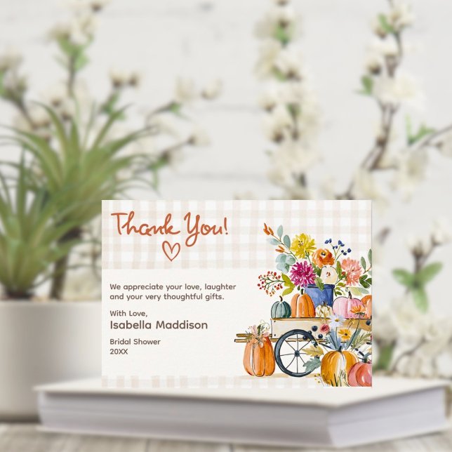 Fleurs de citrouilles d'automne aquarelle Marché d (Thank you Fall Florals Pumpkins Watercolors. Bridal Shower Stationery.)