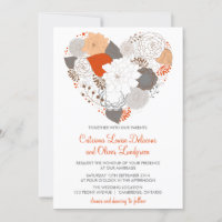 Fleurs de coeur gris et orange Faire-part de maria