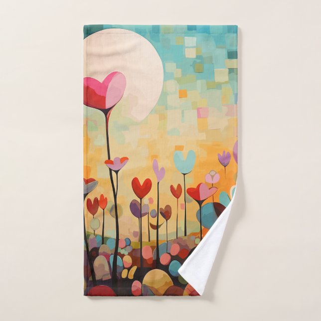 Fleurs de coeur paysage abstrait (Serviette à main)