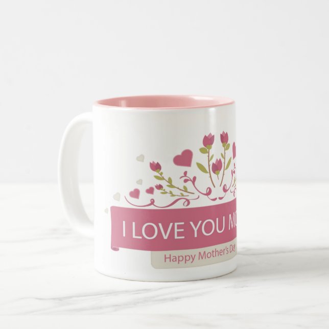 Fleurs de Coeur Rose - Je t'aime maman Mug (Devant gauche)