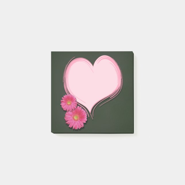 Fleurs de coeur roses - Notes Post-it® (Devant)