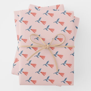 Fleurs de corail doux et motif de feuilles bleues