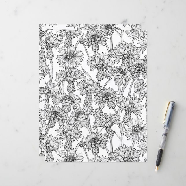 Fleurs de Cornflowers, fleurs sauvages en noir et  (Devant/Arrière en situation)