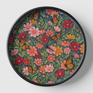 Fleurs de cosmos abstraites Papillons Art Horloges