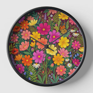 Fleurs de Cosmos Bohème Abstrait Horloges