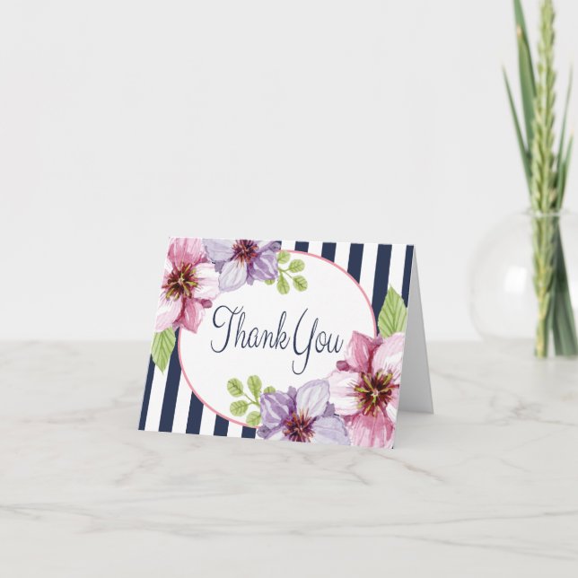 Fleurs de couleur pourpre aquarelle merci rayures  (Devant)