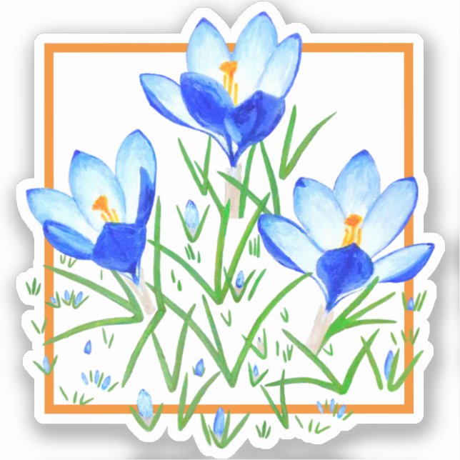 Fleurs de Crocus Bleu & Blanc Autocollants Personn (Recto)