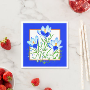 Fleurs de Crocus Serviettes en Papier Bleu & Blanc