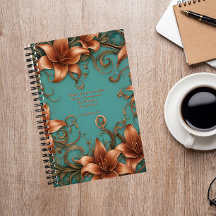 Fleurs de cuivre sur journal turquoise avec Jésus