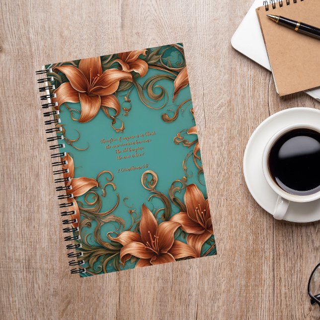Fleurs de cuivre sur journal turquoise avec Jésus (Créateur téléchargé)