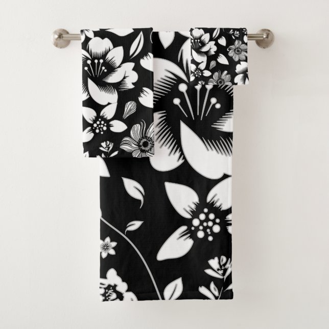 Fleurs de feuilles florales modernes en noir et bl (En situation)