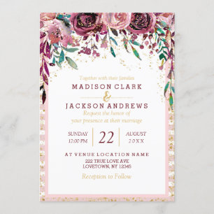 Fleurs de Flush Stripes & Gold Wedding Invitations
