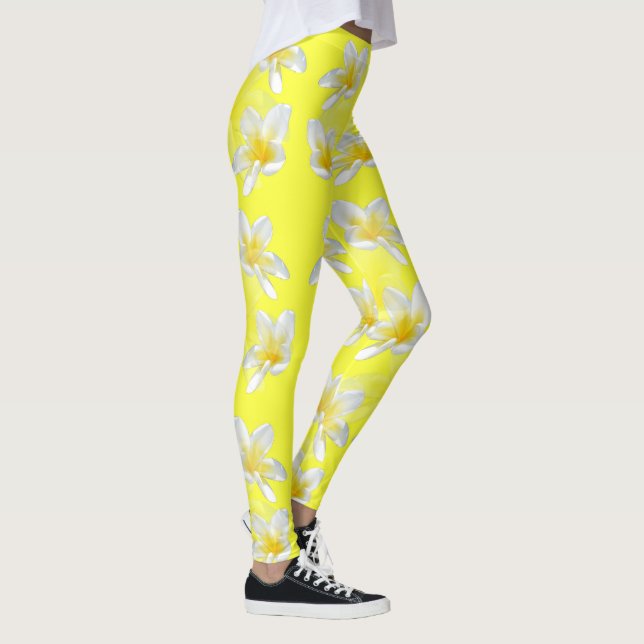 Fleurs de frangipanier blanches jaunes, leggings p (Droite)