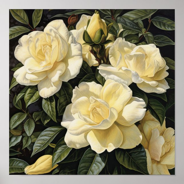 Fleurs de Gardenia Jaune Art Imprimer Poster (Devant)